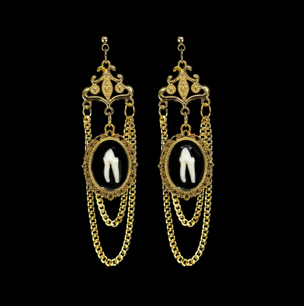 Ornate Chain Tooth Earrings