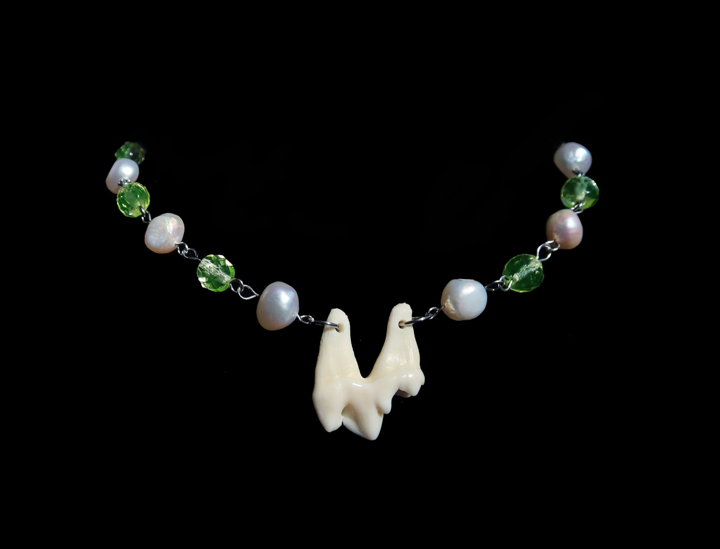Uranium Glass Coyote Molar Necklace