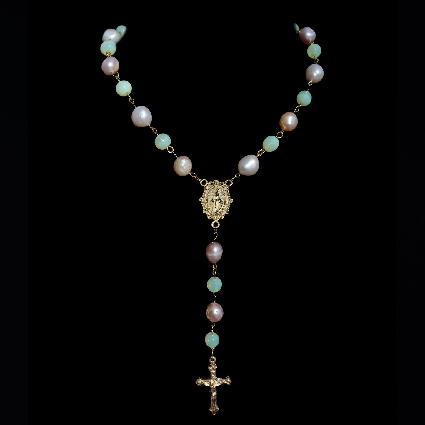 Uranium Glass and Pearl Rosary