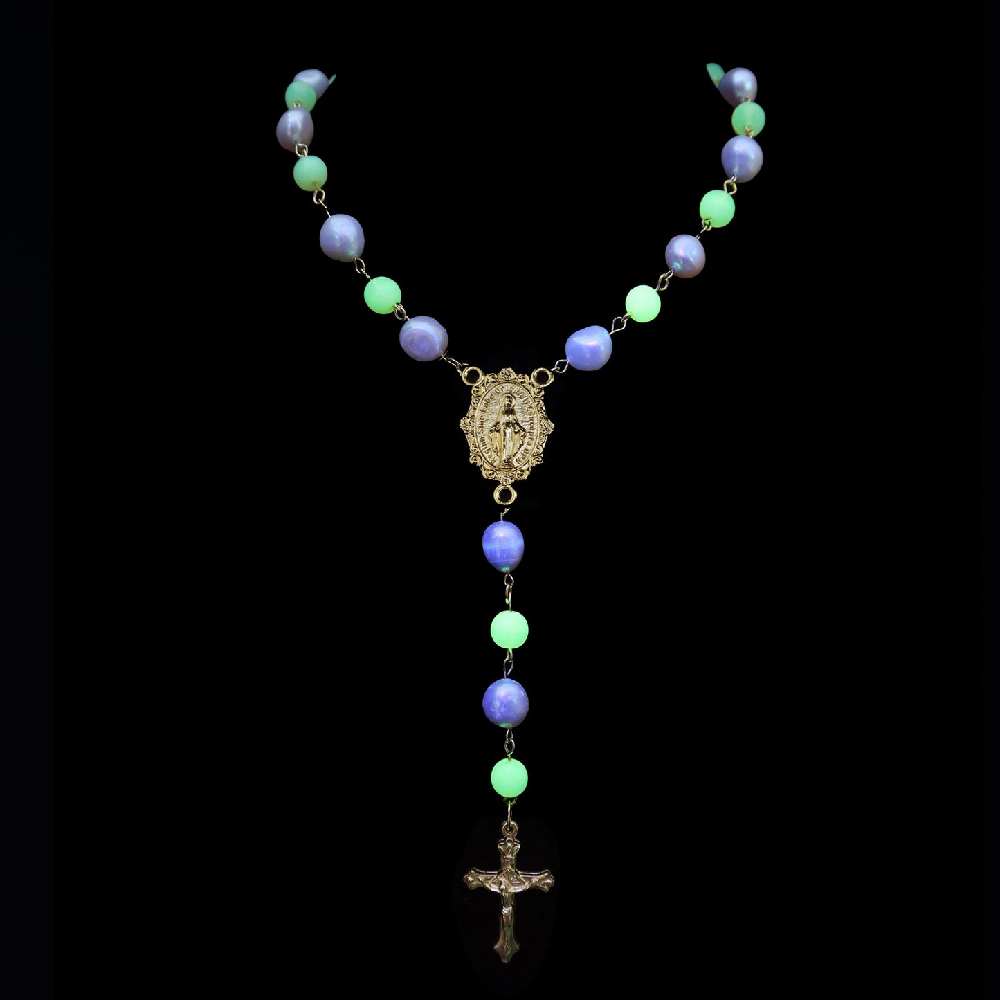 Uranium Glass and Pearl Rosary