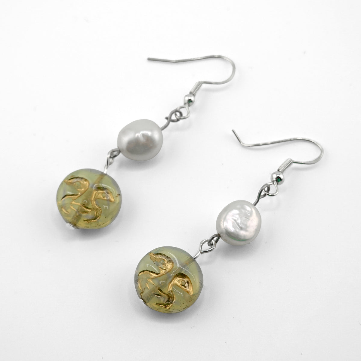 Uranium Glass Vintage Moon Earrings