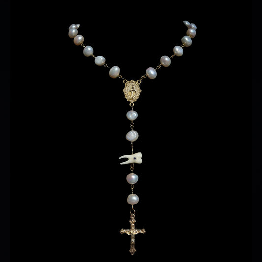 Loose Tooth Rosary - Pearl and Human Molar