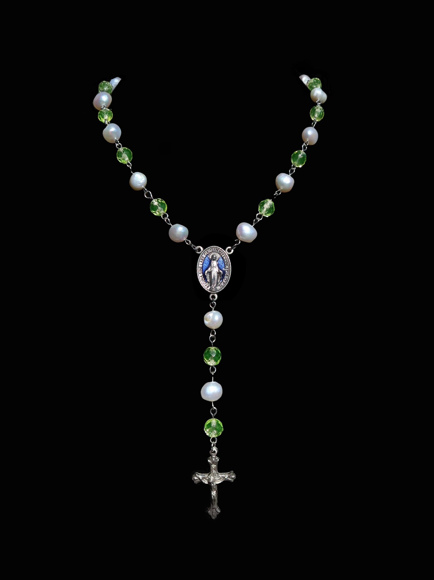 Uranium Glass and Pearl Rosary