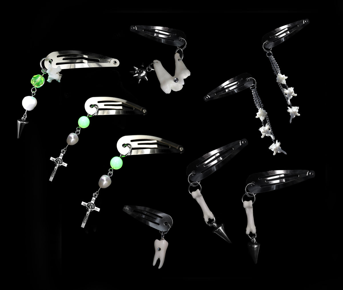 Bone & Uranium Glass Hair Clips