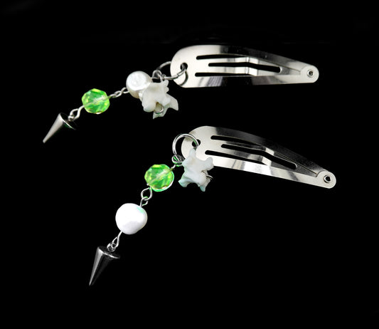 Bone & Uranium Glass Hair Clips