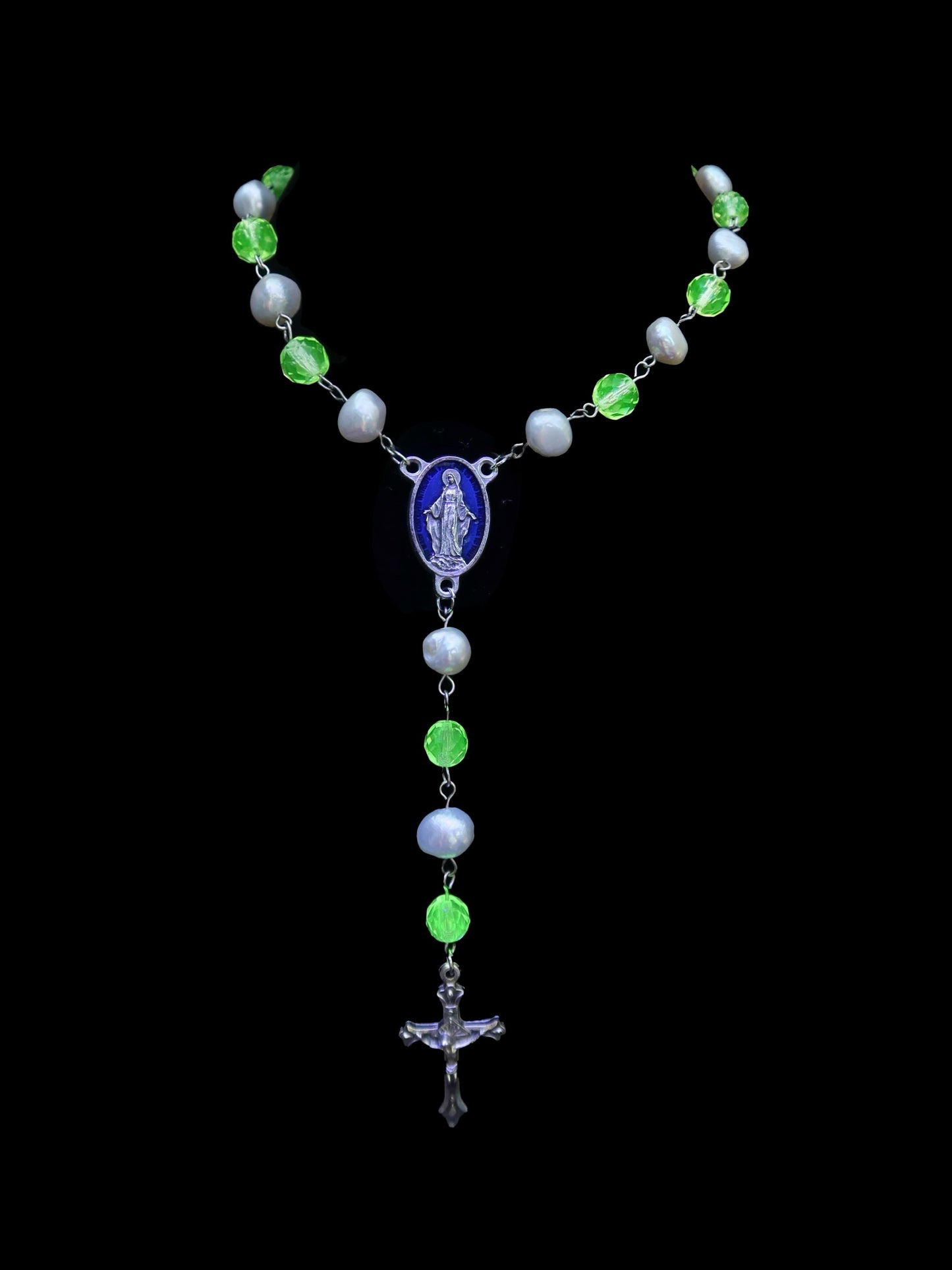 Uranium Glass and Pearl Rosary