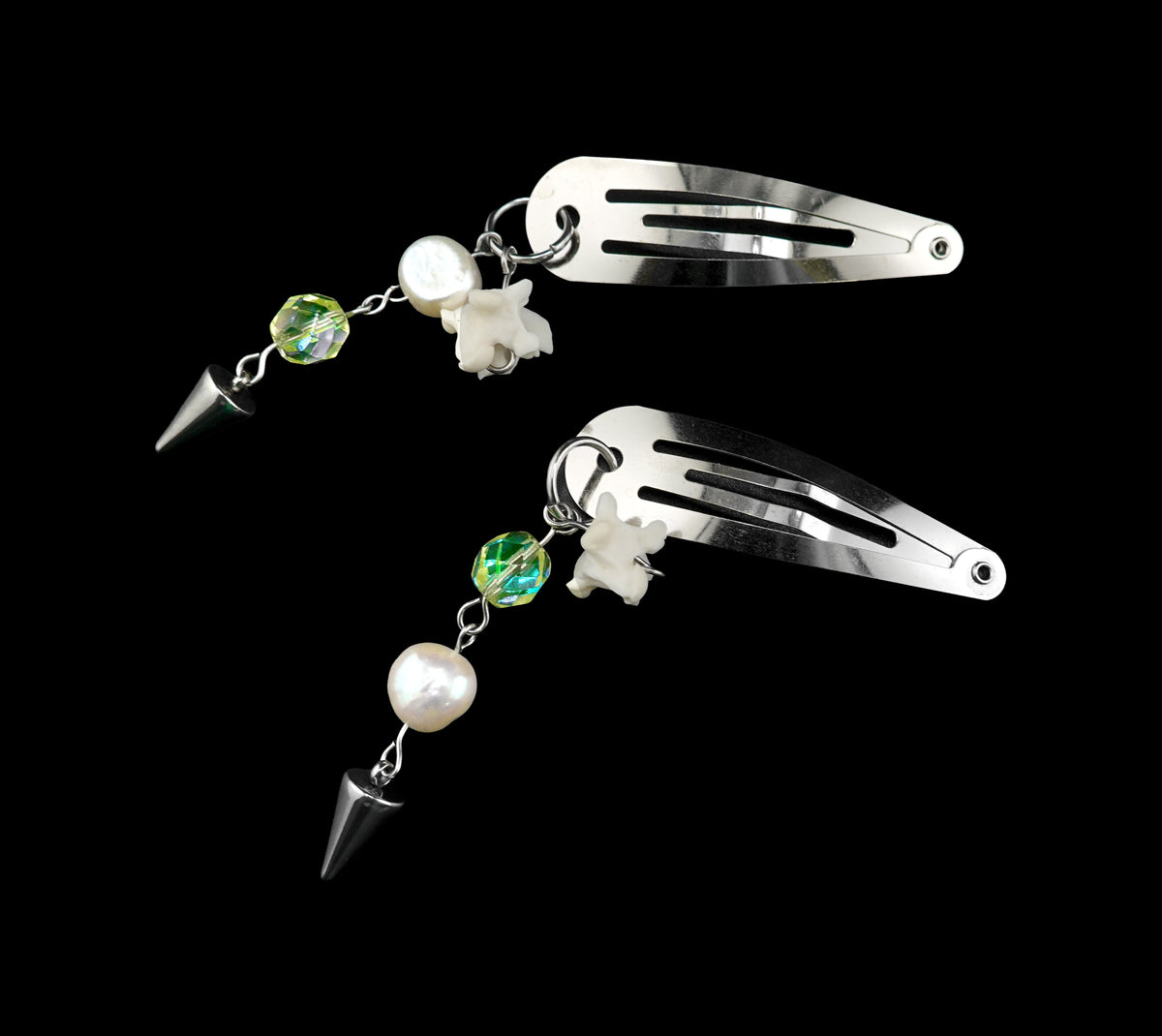 Bone & Uranium Glass Hair Clips