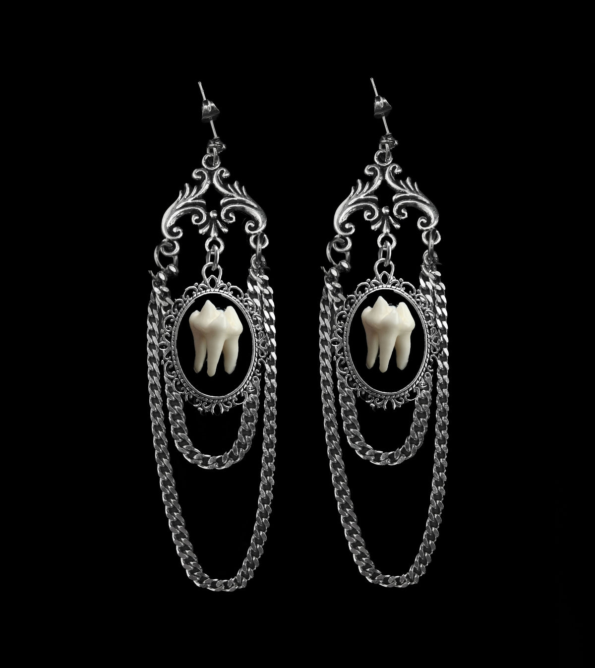 Ornate Chain Tooth Earrings