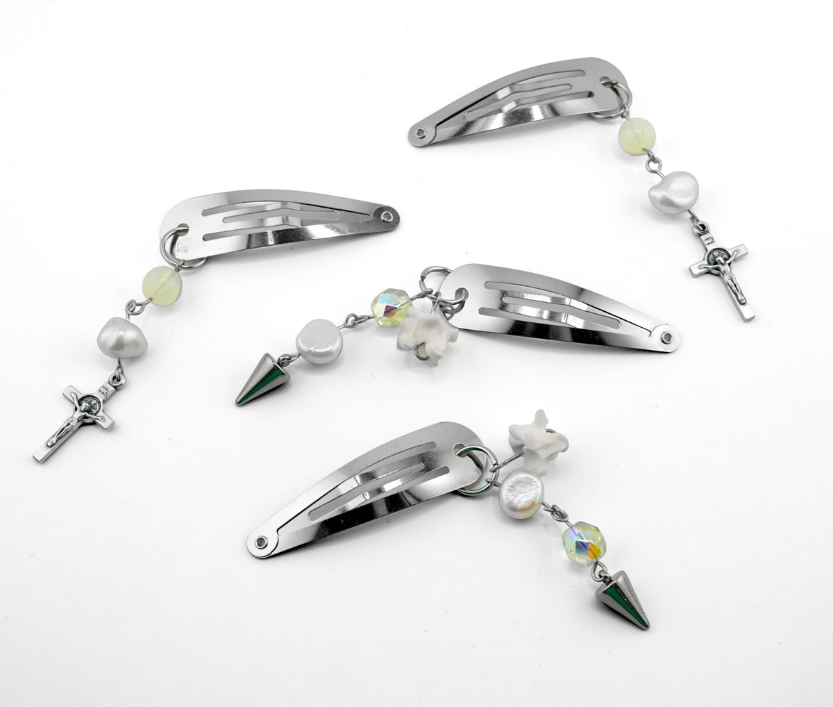 Bone & Uranium Glass Hair Clips