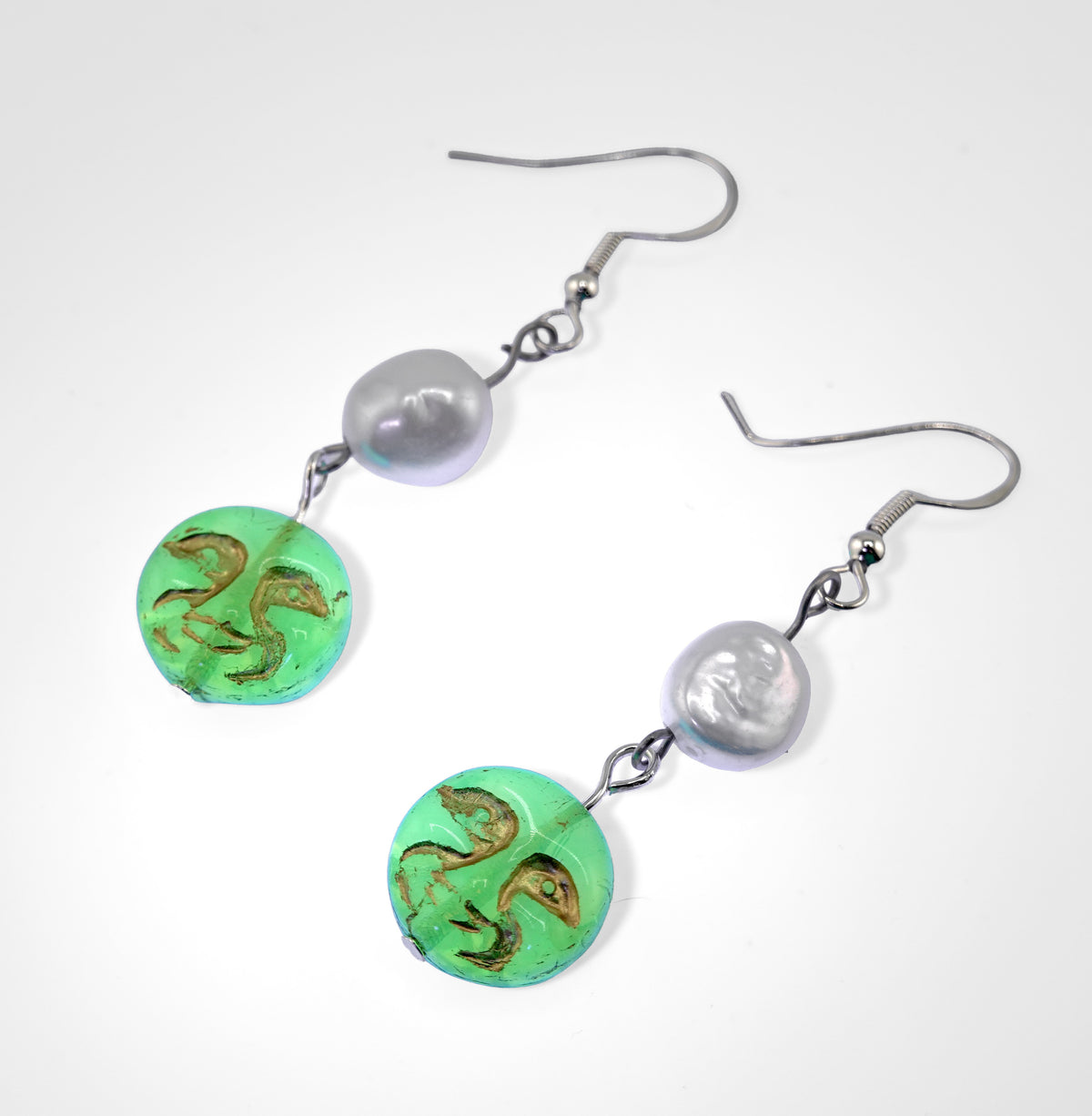 Uranium Glass Vintage Moon Earrings