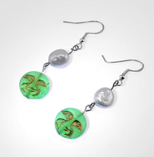 Uranium Glass Vintage Moon Earrings