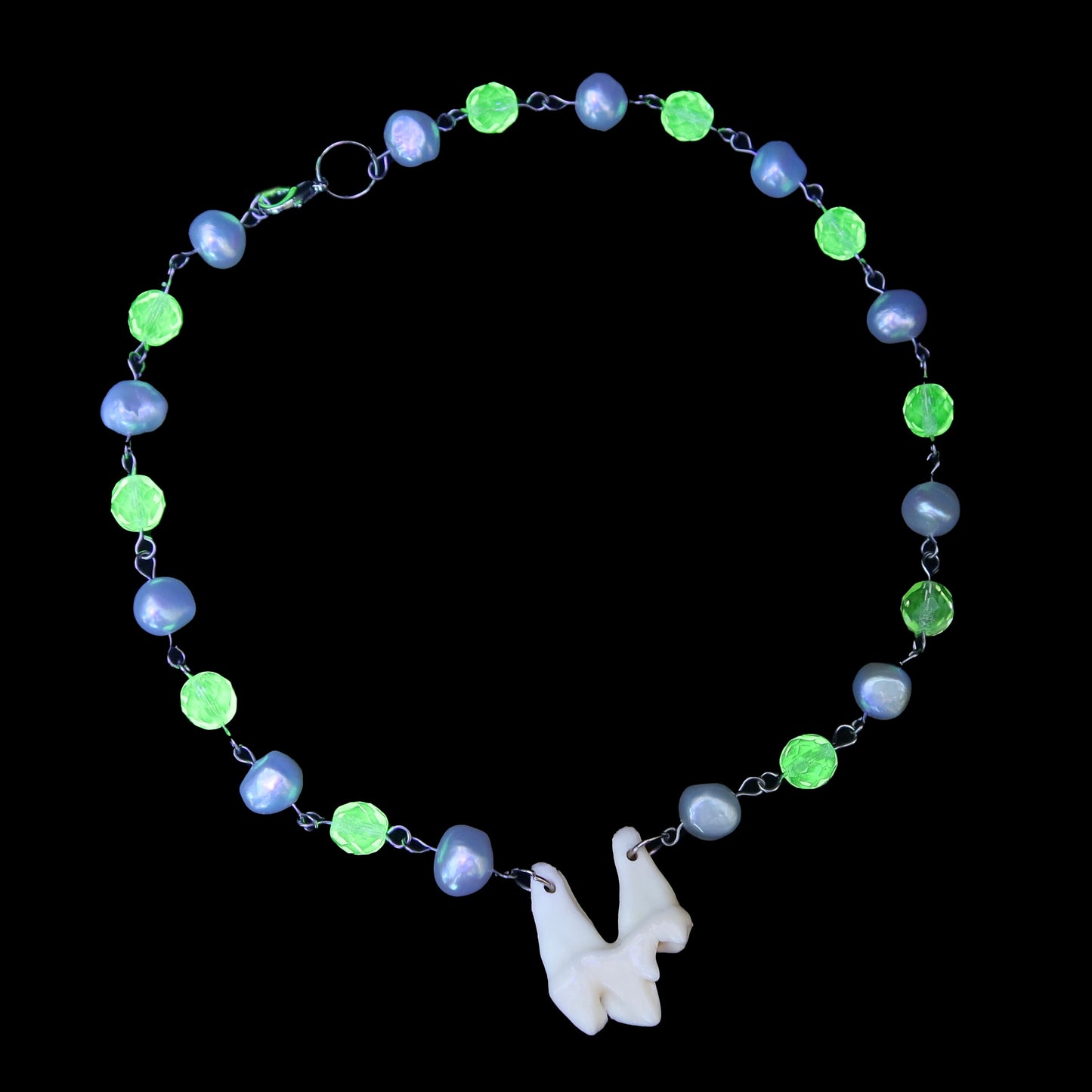 Uranium Glass Coyote Molar Necklace