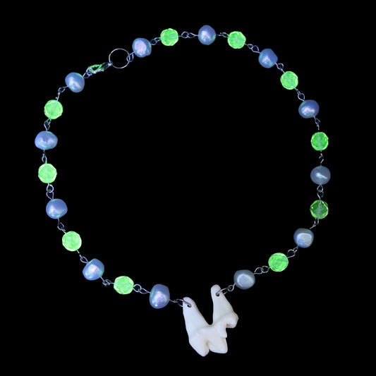 Uranium Glass Coyote Molar Necklace