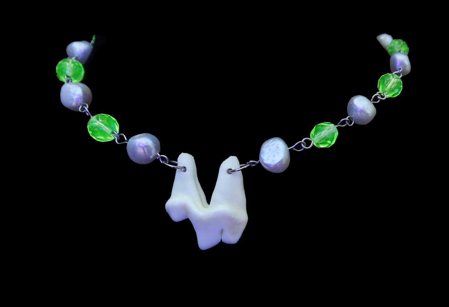 Uranium Glass Coyote Molar Necklace